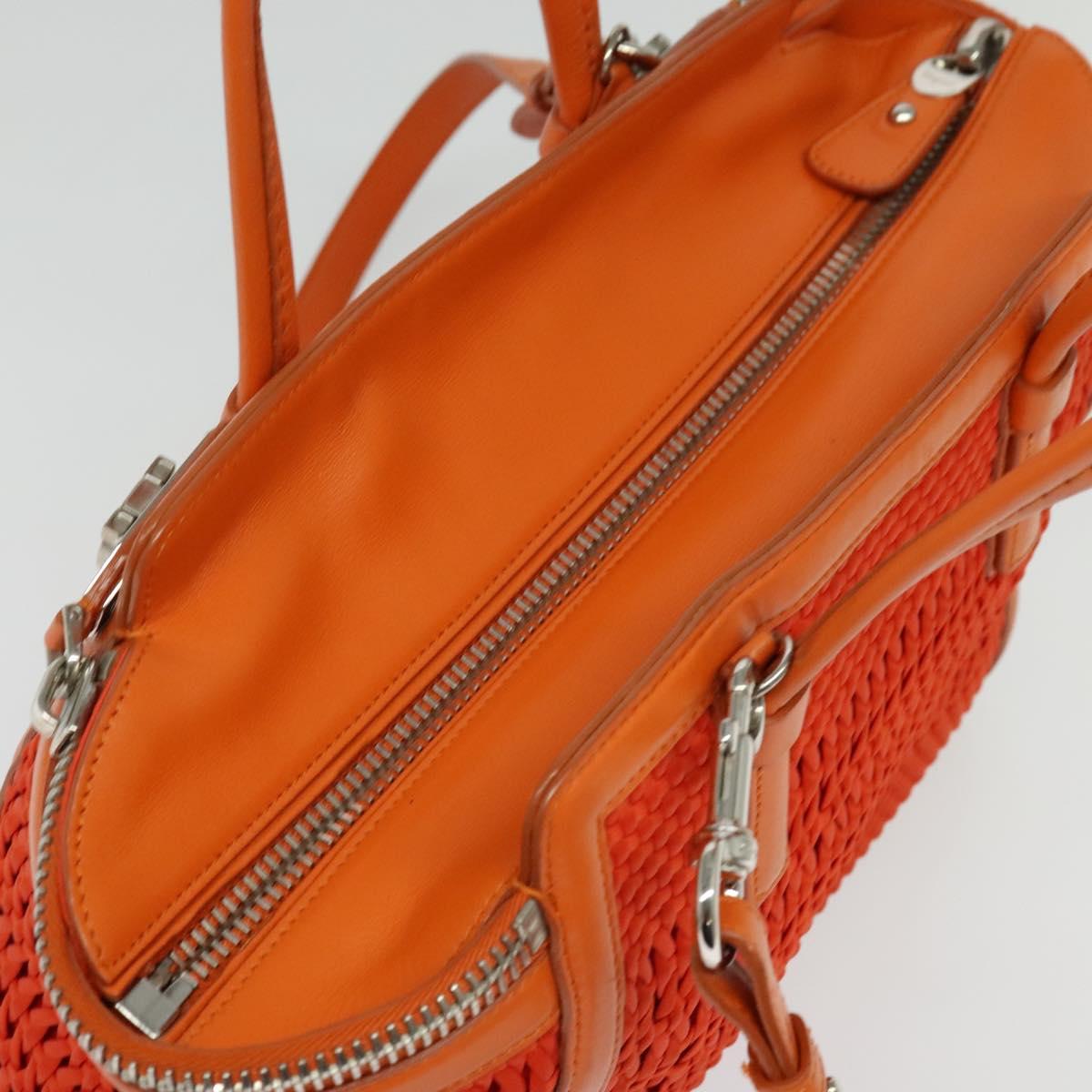 Salvatore Ferragamo Gancini Hand Bag Canvas 2way Orange Silver Auth 142268