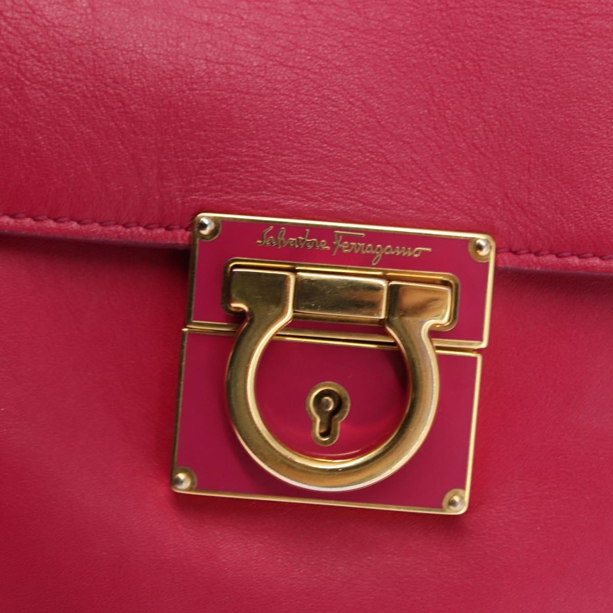 Salvatore Ferragamo Gancini Hand Bag Leather Pink Gold Auth 142269