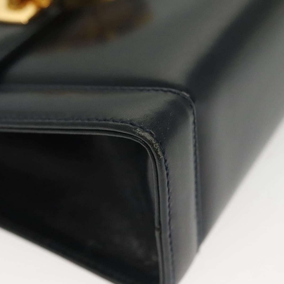 Salvatore Ferragamo Gancini Hand Bag Leather Navy Gold Auth 142283A