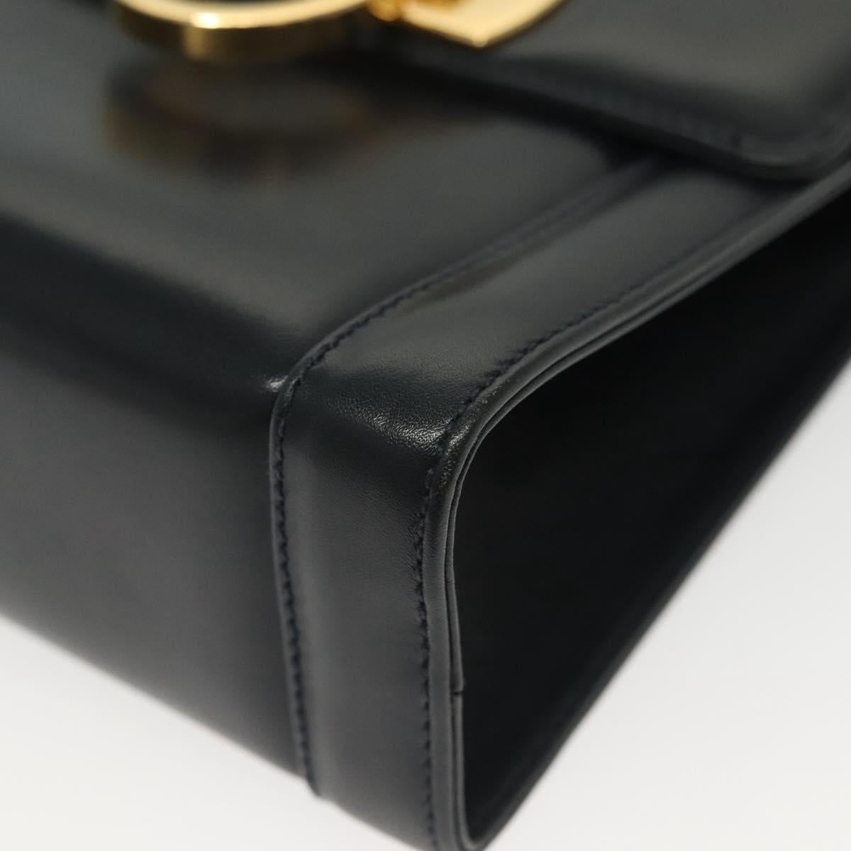 Salvatore Ferragamo Gancini Hand Bag Leather Navy Gold Auth 142283