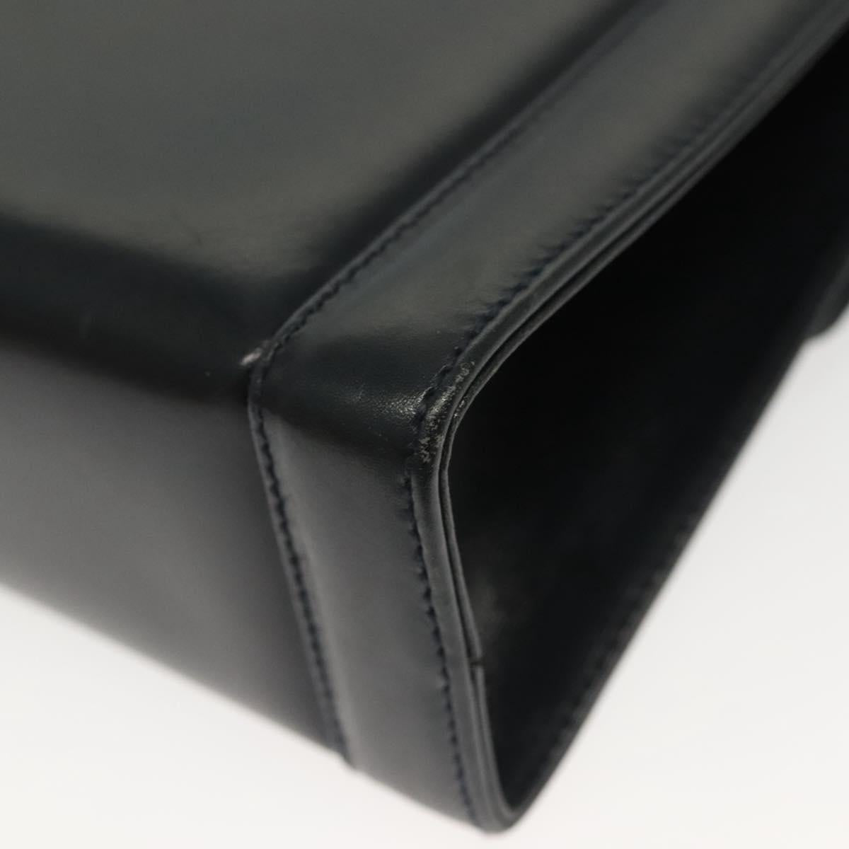 Salvatore Ferragamo Gancini Hand Bag Leather Navy Gold Auth 142283