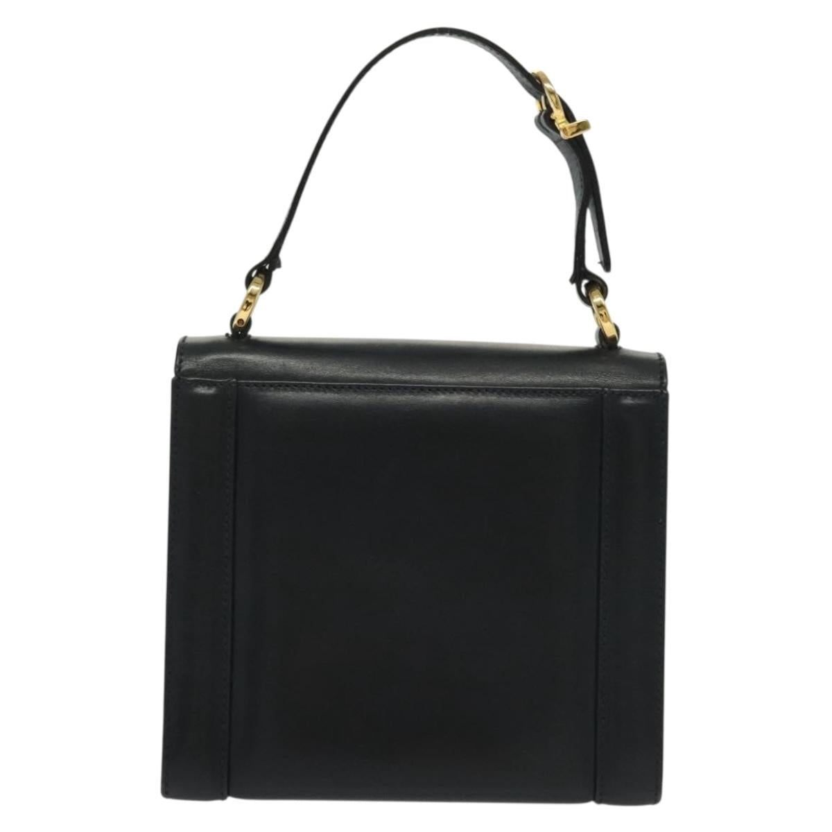 Salvatore Ferragamo Gancini Hand Bag Leather Navy Gold Auth 142283