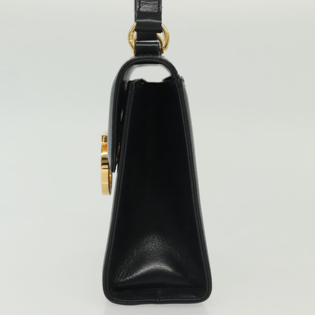Salvatore Ferragamo Gancini Hand Bag Leather Navy Gold Auth 142283A