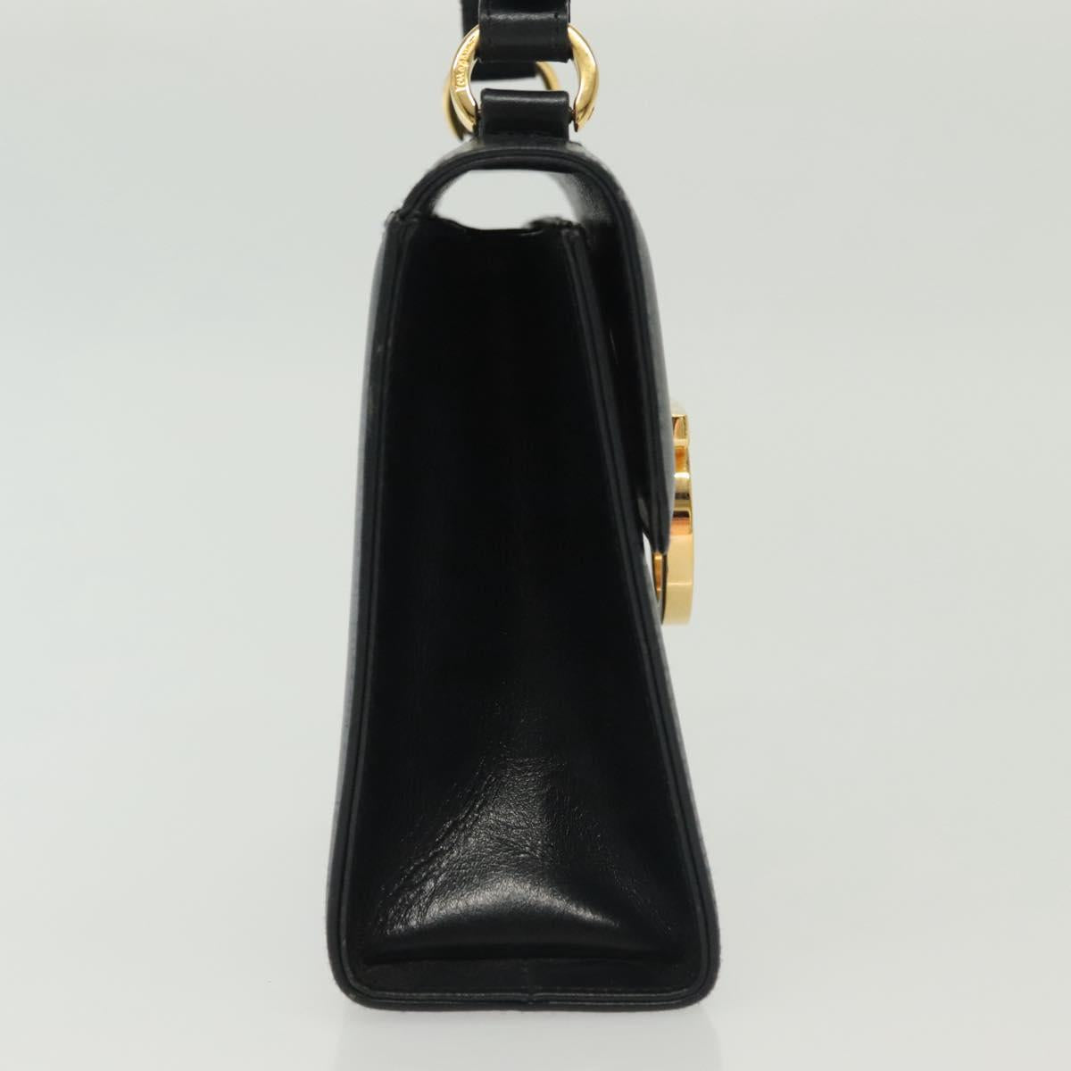 Salvatore Ferragamo Gancini Hand Bag Leather Navy Gold Auth 142283