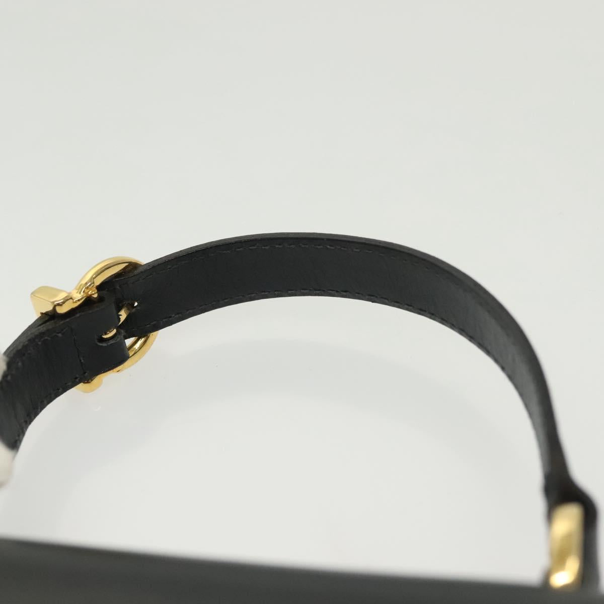 Salvatore Ferragamo Gancini Hand Bag Leather Navy Gold Auth 142283A