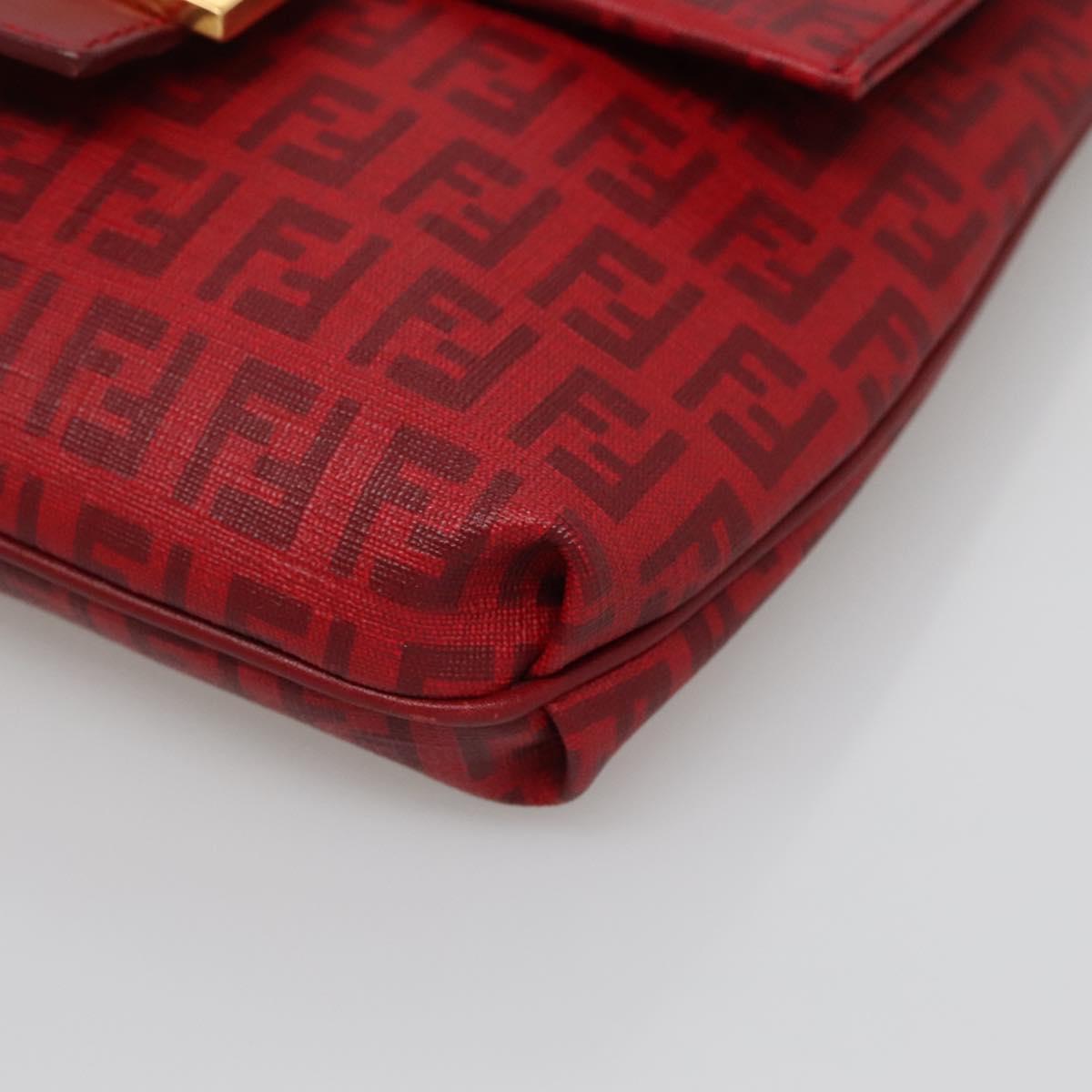 FENDI Zucchino Canvas Mamma Baguette Shoulder Bag PVC Red Gold Auth 142286V