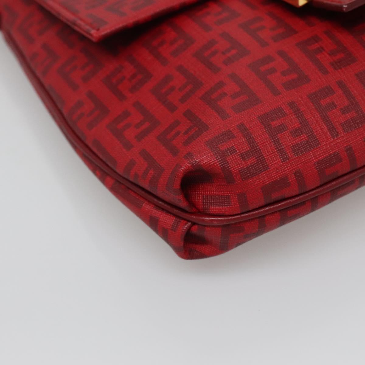 FENDI Zucchino Canvas Mamma Baguette Shoulder Bag PVC Red Gold Auth 142286V