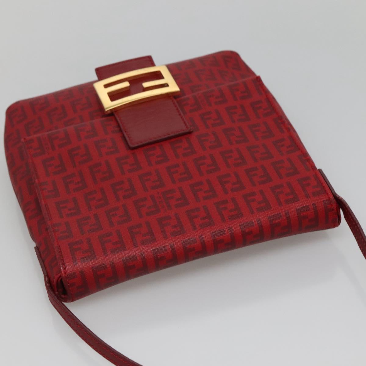 FENDI Zucchino Canvas Mamma Baguette Shoulder Bag PVC Red Gold Auth 142286V