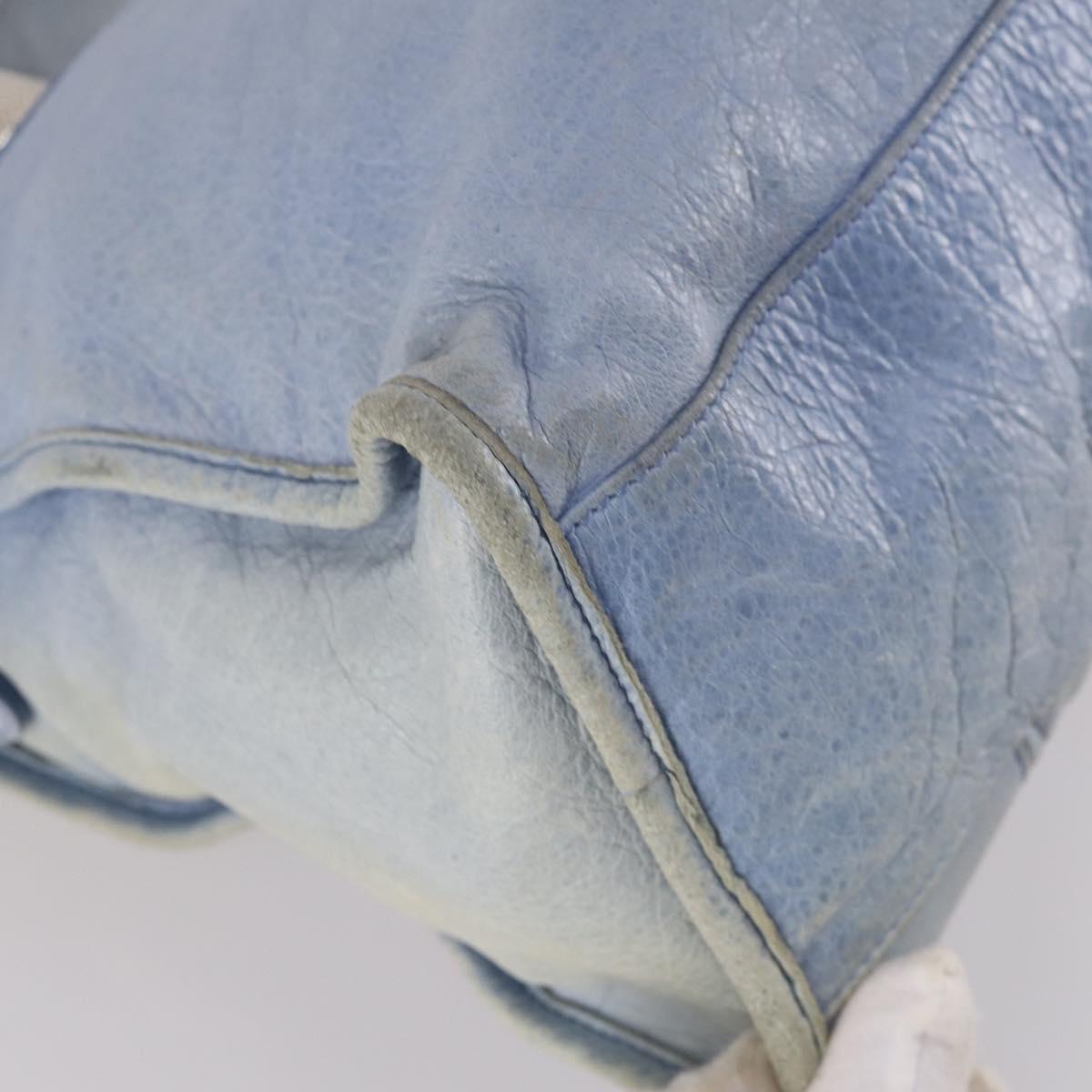 BALENCIAGA The Giant City Hand Bag Leather 2way Light Blue Silver Auth 142291