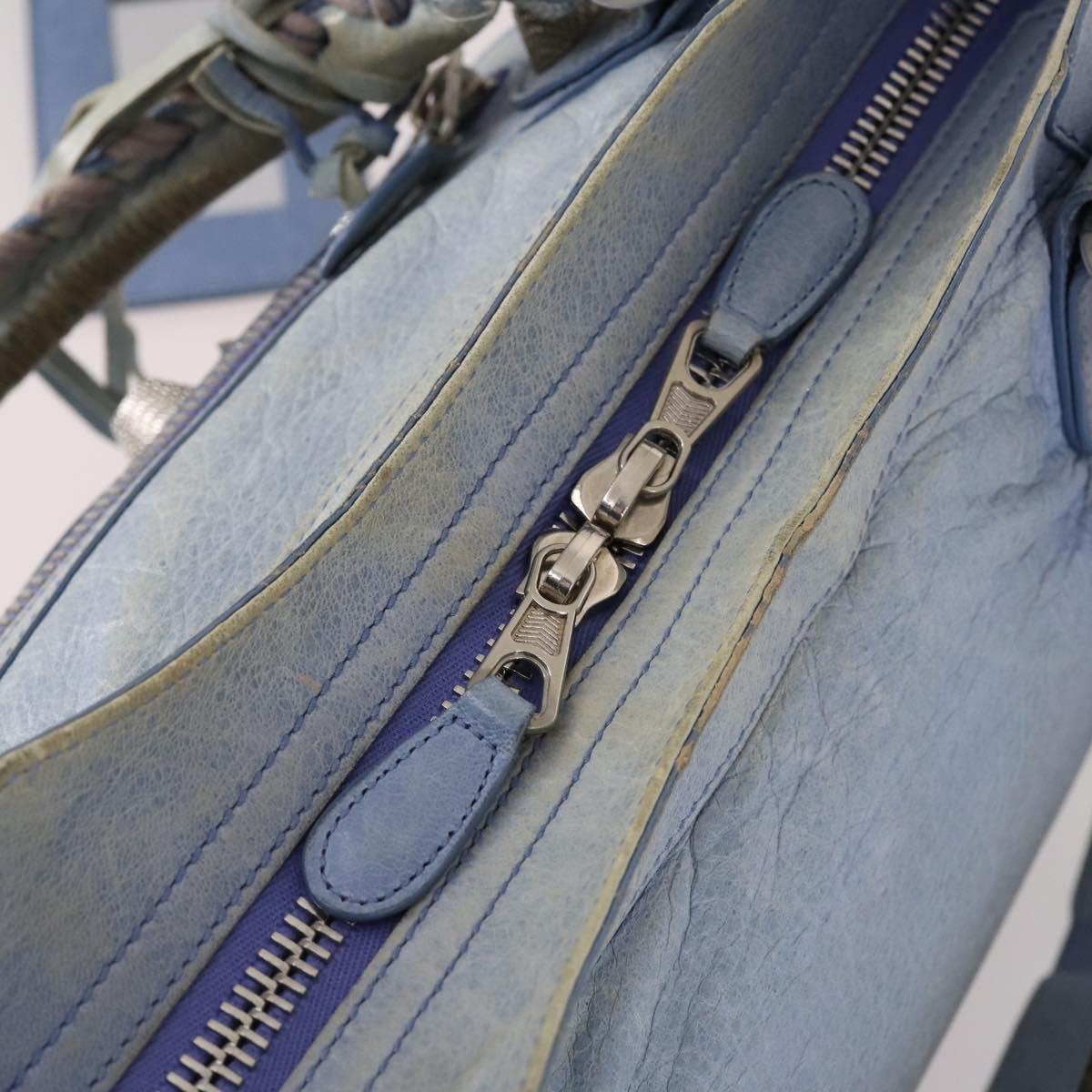 BALENCIAGA The Giant City Hand Bag Leather 2way Light Blue Silver Auth 142291