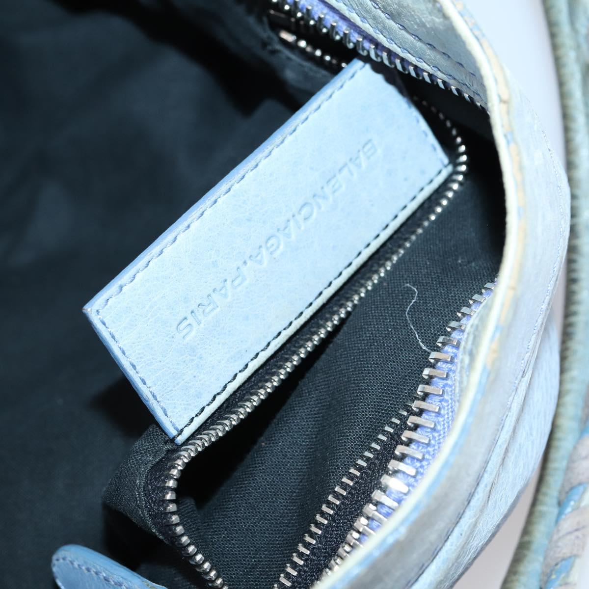 BALENCIAGA The Giant City Hand Bag Leather 2way Light Blue Silver Auth 142291