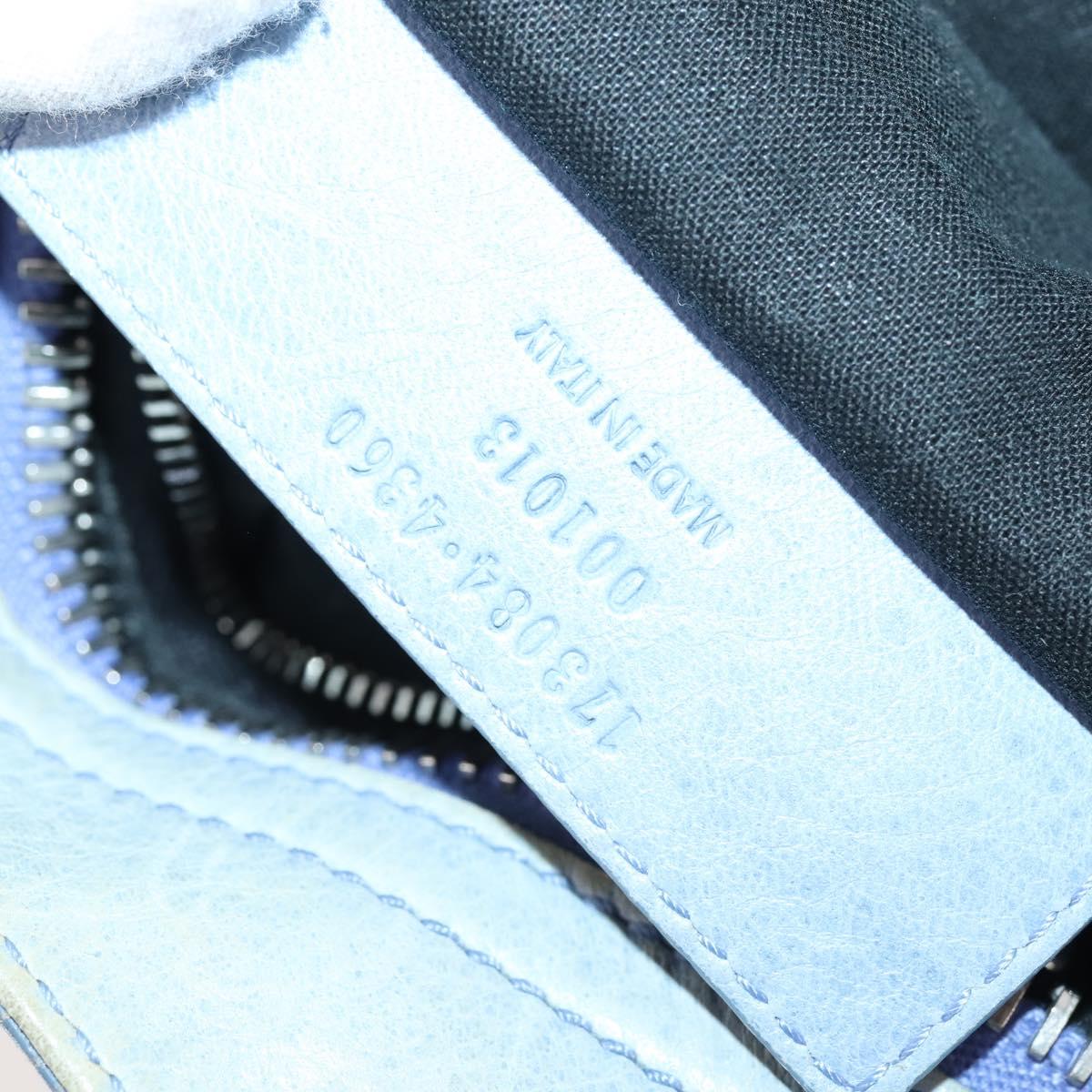 BALENCIAGA The Giant City Hand Bag Leather 2way Light Blue Silver Auth 142291