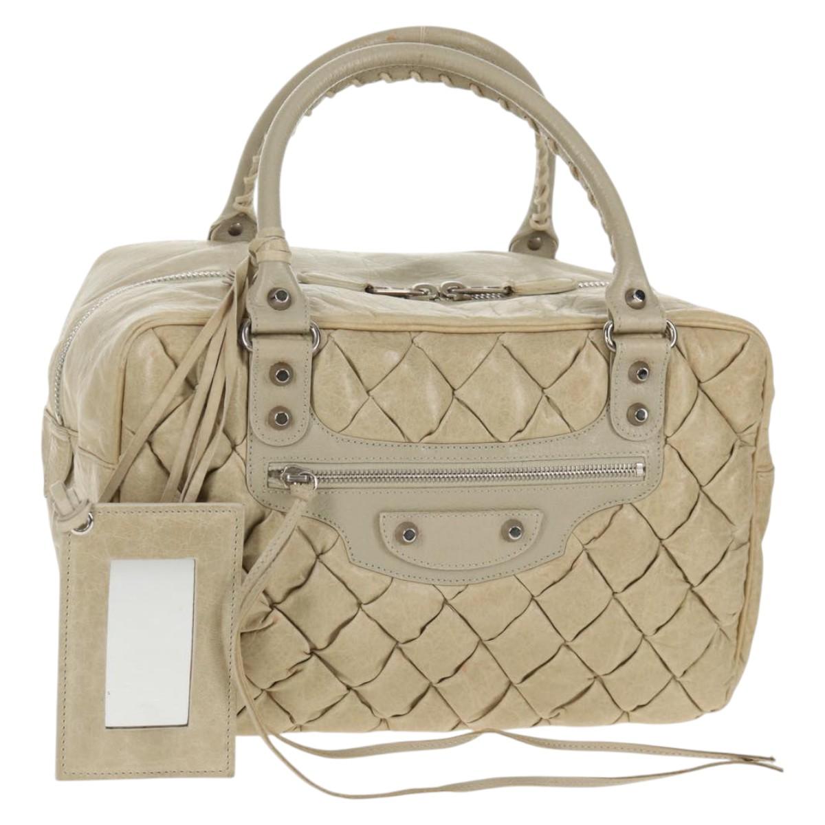 BALENCIAGA The Matelasse Hand Bag Leather Beige Silver 168031 Auth 142293V