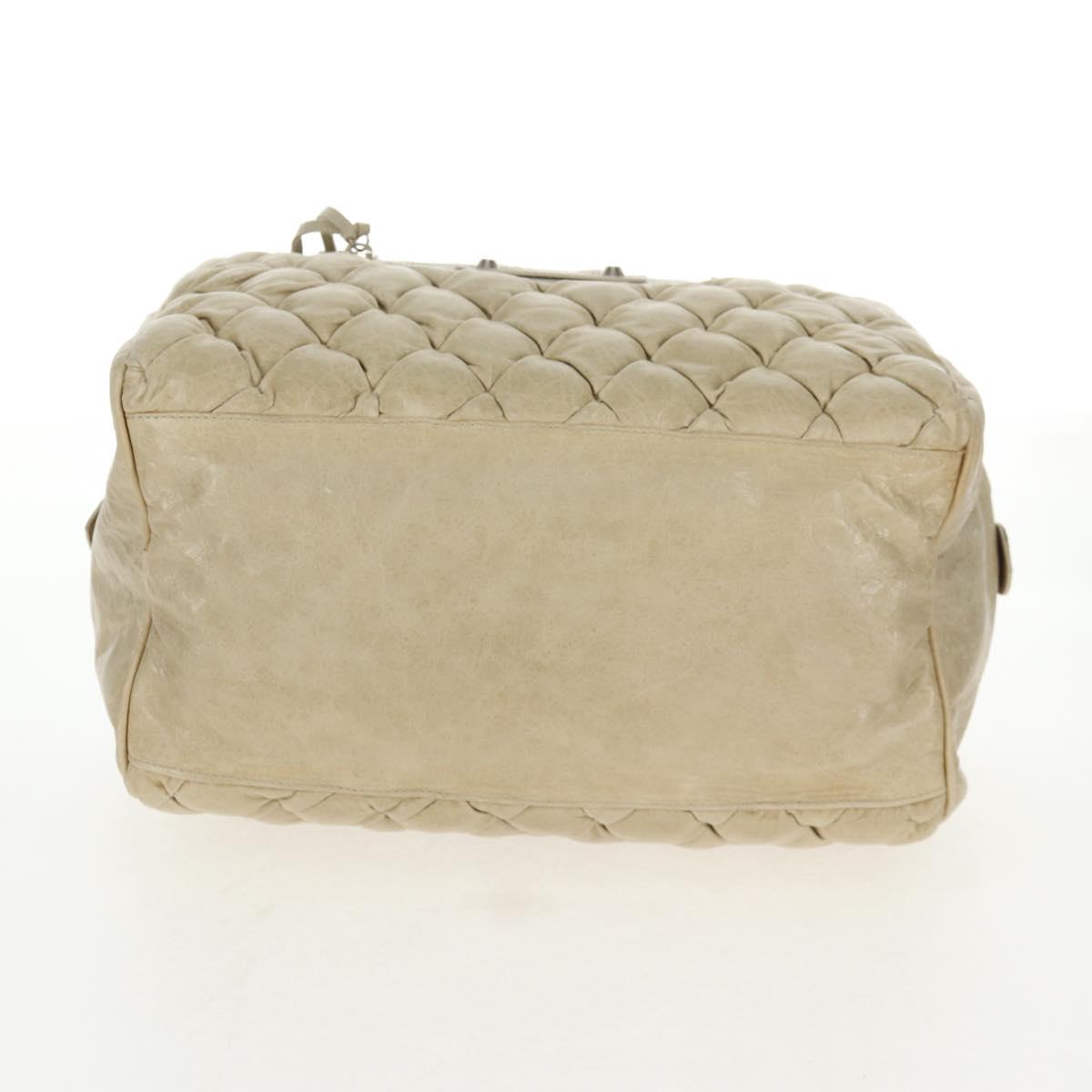BALENCIAGA The Matelasse Hand Bag Leather Beige Silver 168031 Auth 142293V
