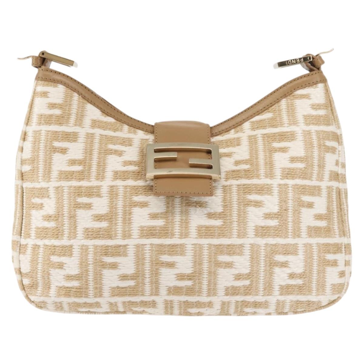 FENDI Zucca Canvas Shoulder Bag Straw Beige Gold Auth 142297