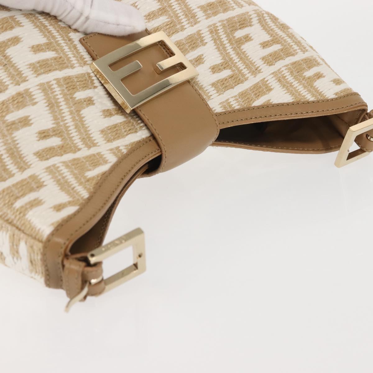 FENDI Zucca Canvas Shoulder Bag Straw Beige Gold Auth 142297