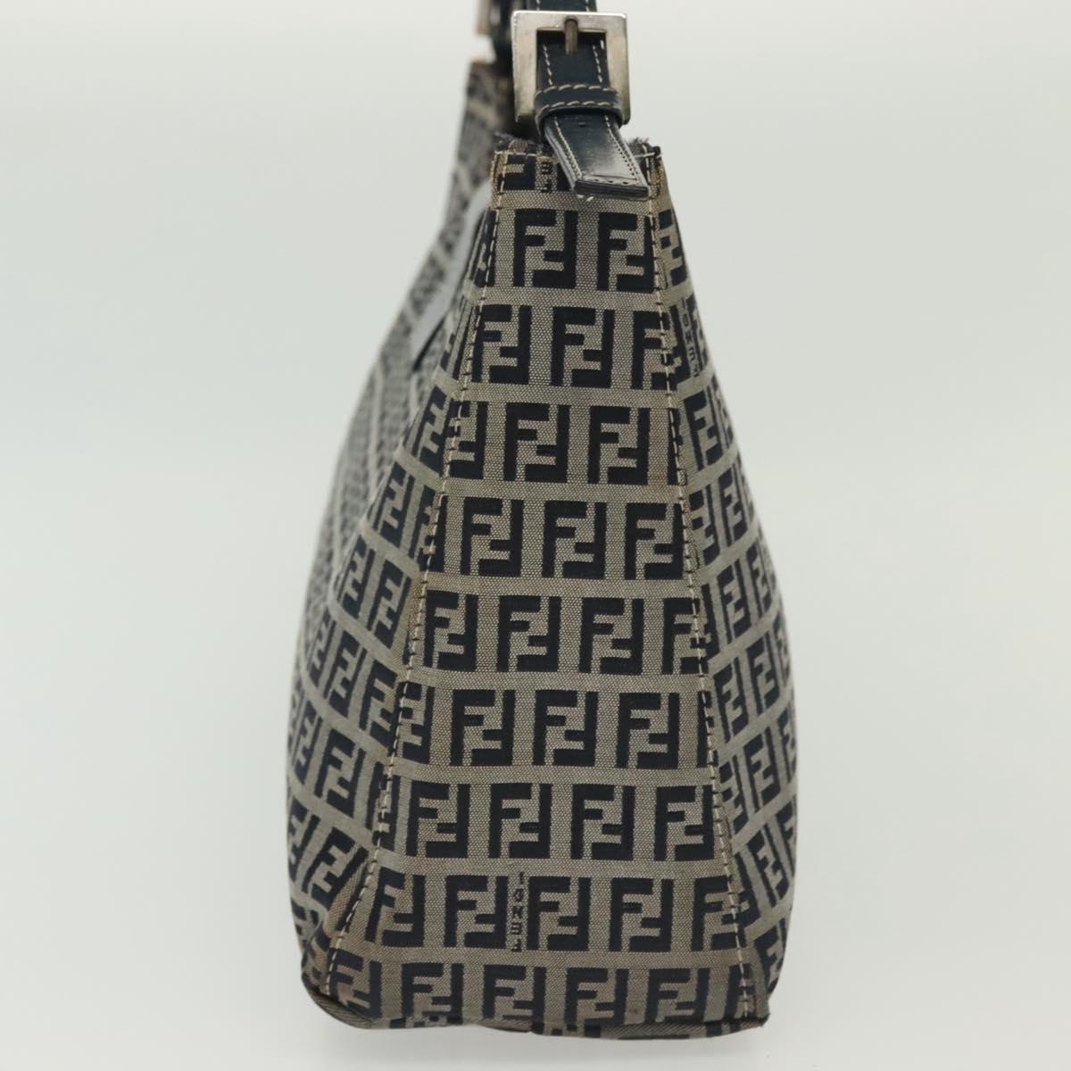 FENDI Zucchino Canvas Mamma Baguette Shoulder Bag Navy Silver Auth 142298