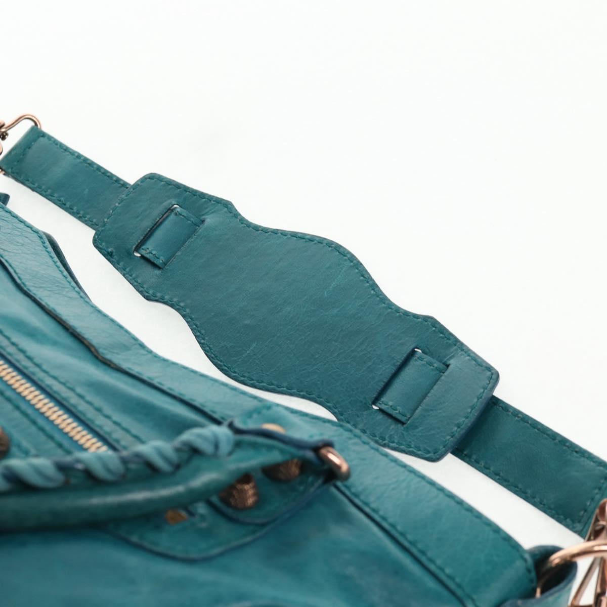 BALENCIAGA The Giant First Hand Bag Leather 2way Turquoise Blue Auth 142301V