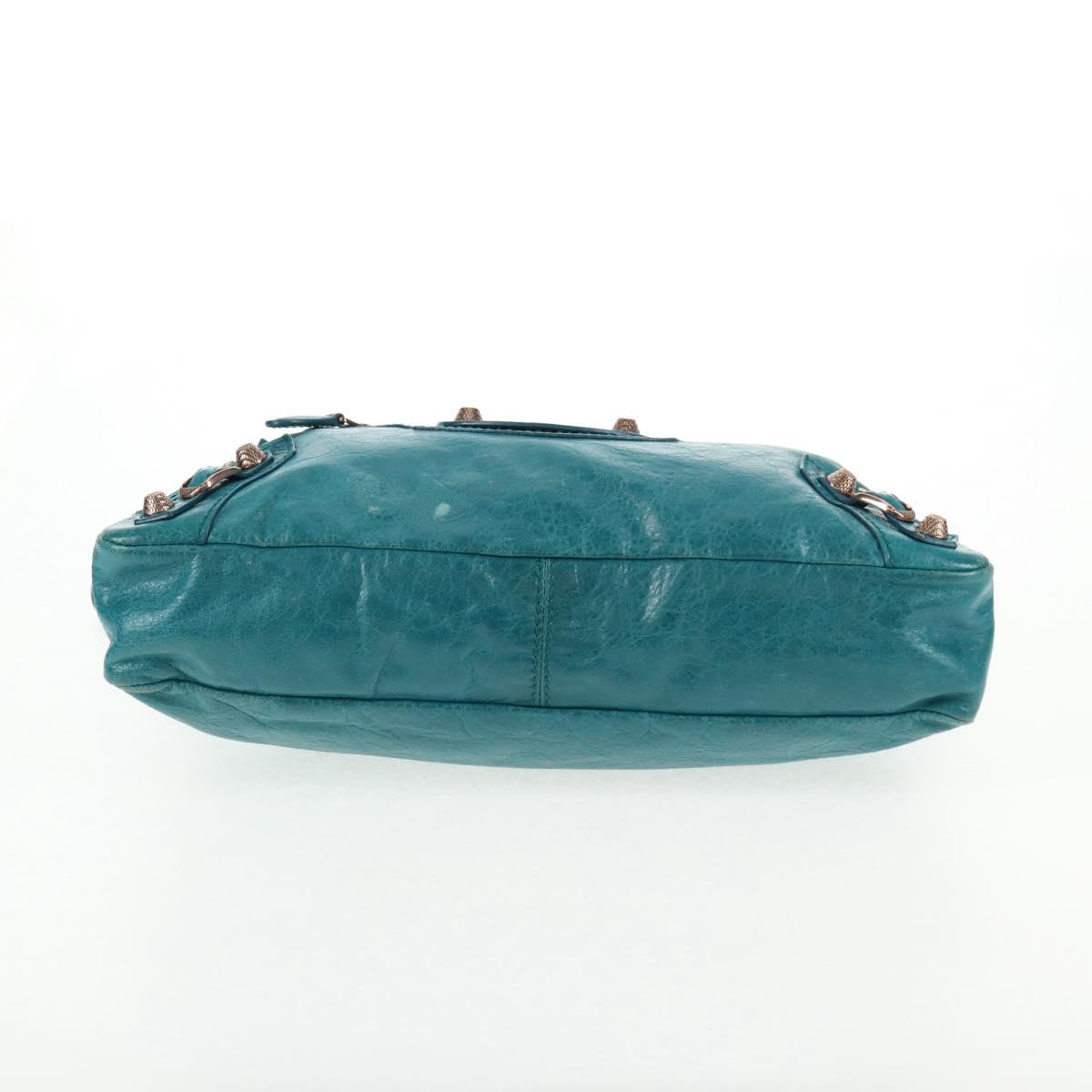 BALENCIAGA The Giant First Hand Bag Leather 2way Turquoise Blue Auth 142301V