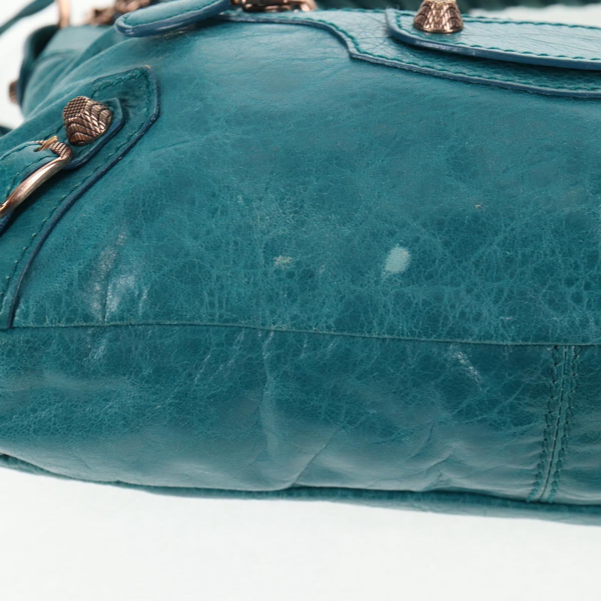 BALENCIAGA The Giant First Hand Bag Leather 2way Turquoise Blue Auth 142301V