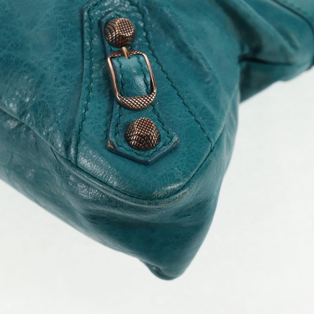 BALENCIAGA The Giant First Hand Bag Leather 2way Turquoise Blue Auth 142301V