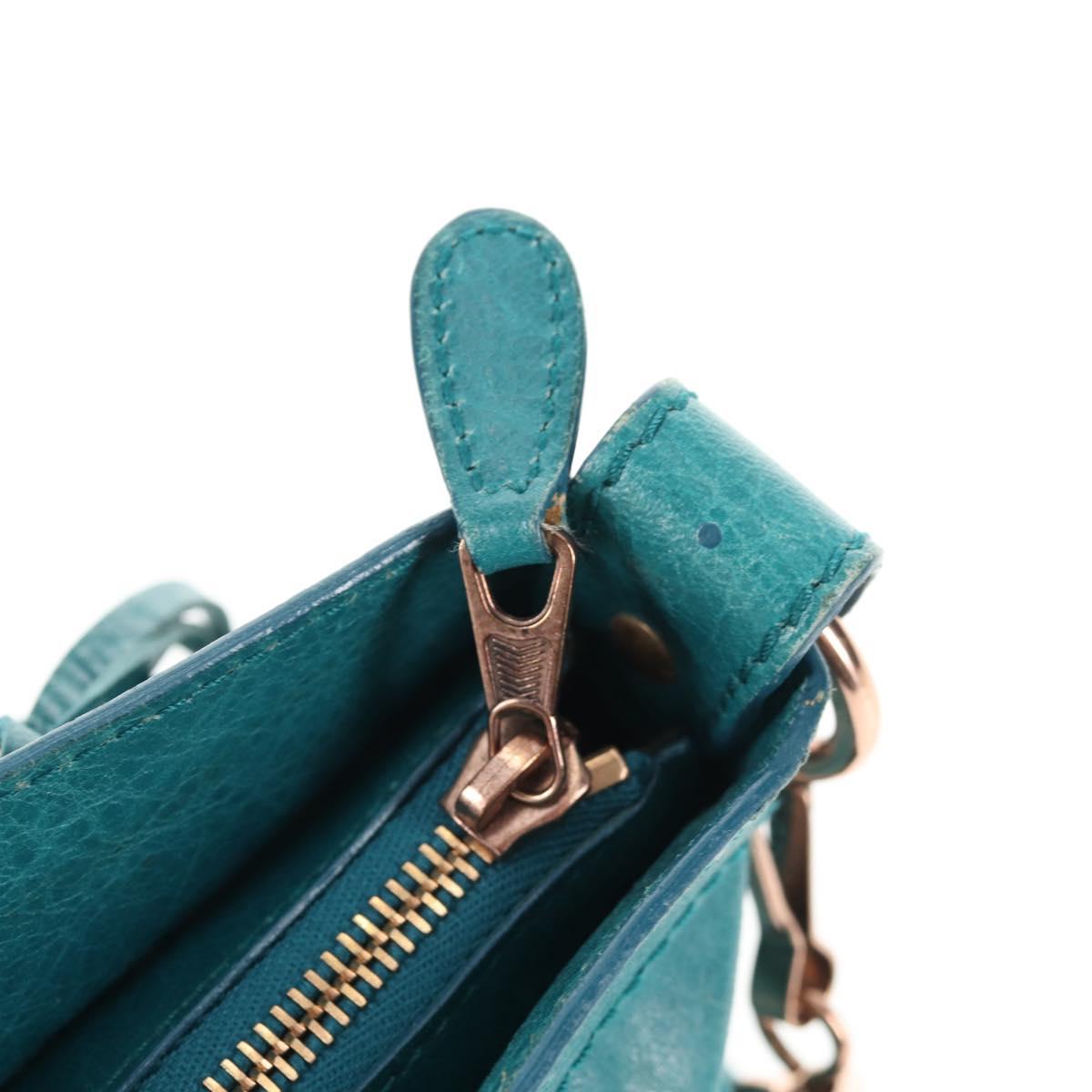 BALENCIAGA The Giant First Hand Bag Leather 2way Turquoise Blue Auth 142301V