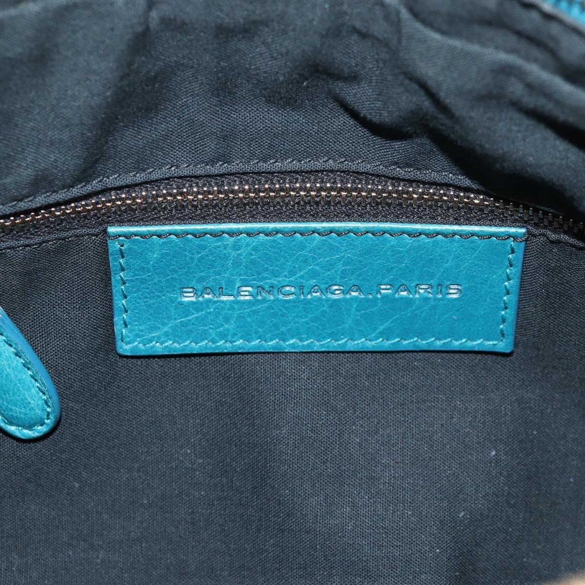 BALENCIAGA The Giant First Hand Bag Leather 2way Turquoise Blue Auth 142301V