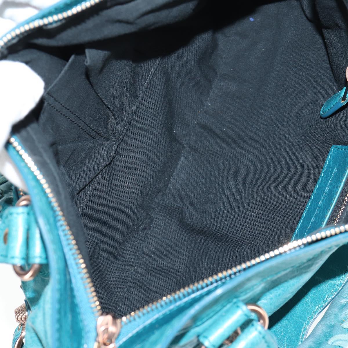 BALENCIAGA The Giant First Hand Bag Leather 2way Turquoise Blue Auth 142301V