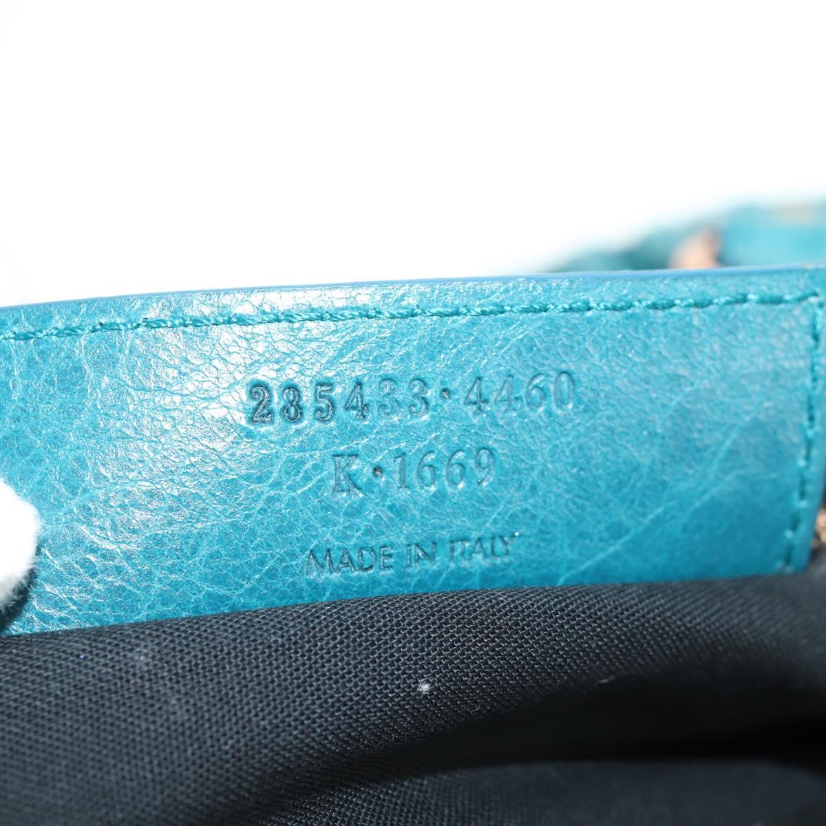 BALENCIAGA The Giant First Hand Bag Leather 2way Turquoise Blue Auth 142301V