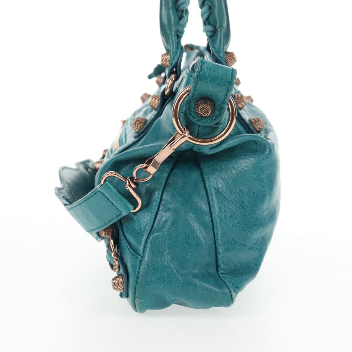 BALENCIAGA The Giant First Hand Bag Leather 2way Turquoise Blue Auth 142301V