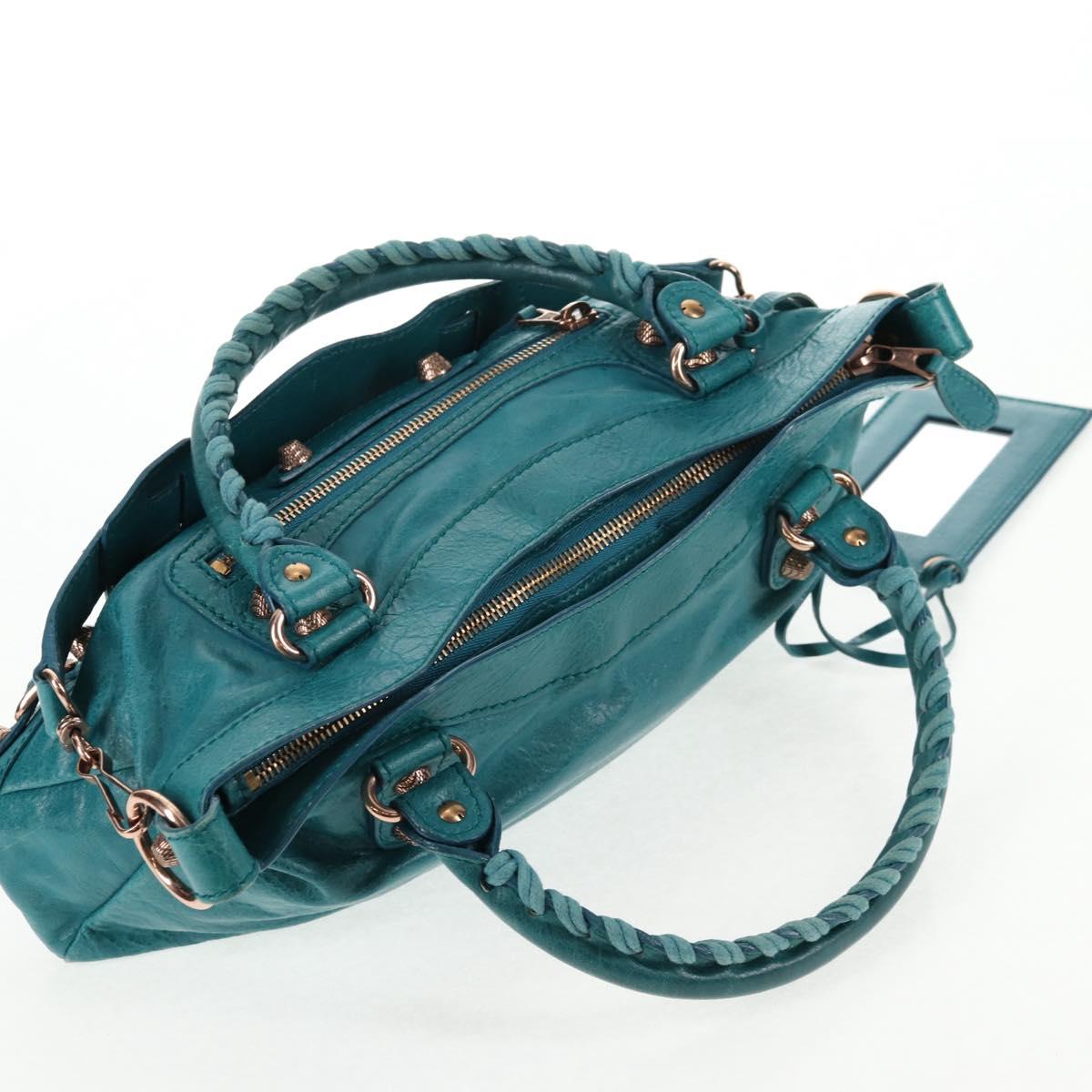 BALENCIAGA The Giant First Hand Bag Leather 2way Turquoise Blue Auth 142301V