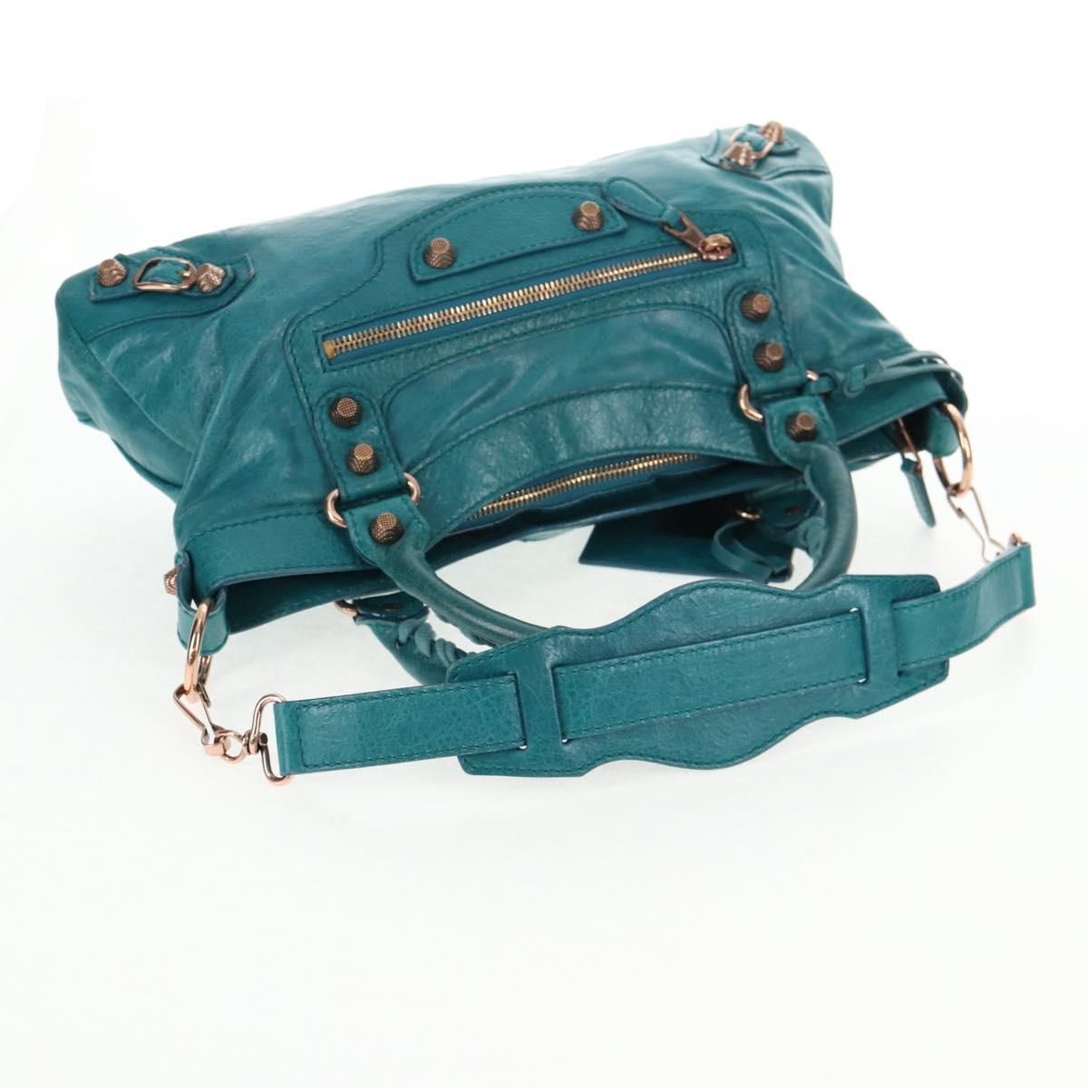 BALENCIAGA The Giant First Hand Bag Leather 2way Turquoise Blue Auth 142301V