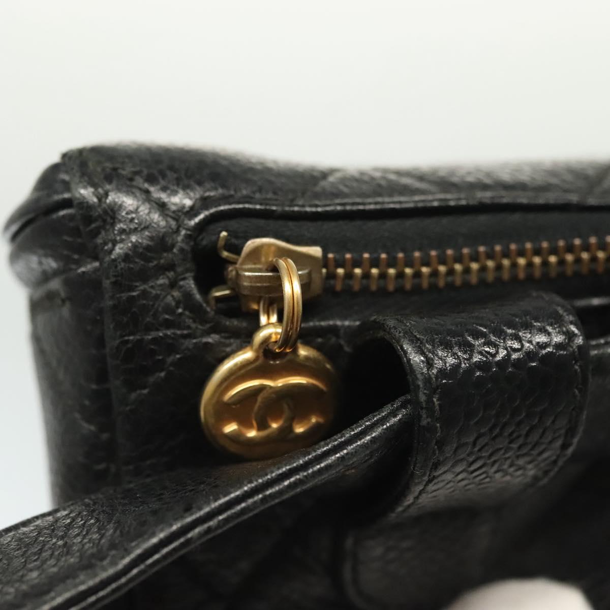 CHANEL Matelasse Waist Bag Caviar Skin Black Gold CC Auth 142308