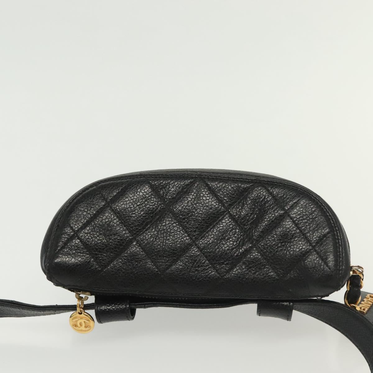 CHANEL Matelasse Waist Bag Caviar Skin Black Gold CC Auth 142308