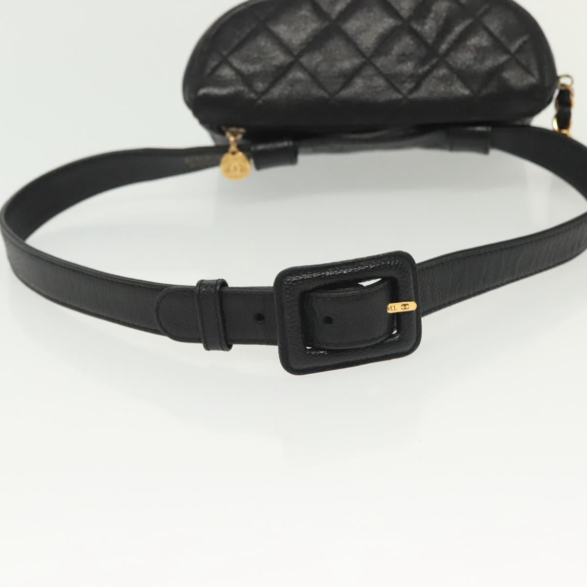 CHANEL Matelasse Waist Bag Caviar Skin Black Gold CC Auth 142308