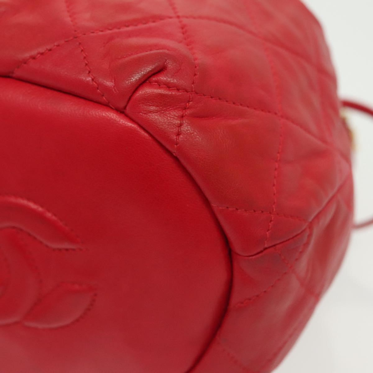 CHANEL Matelasse Chain Shoulder Bag Leather Red Gold CC Auth 142310