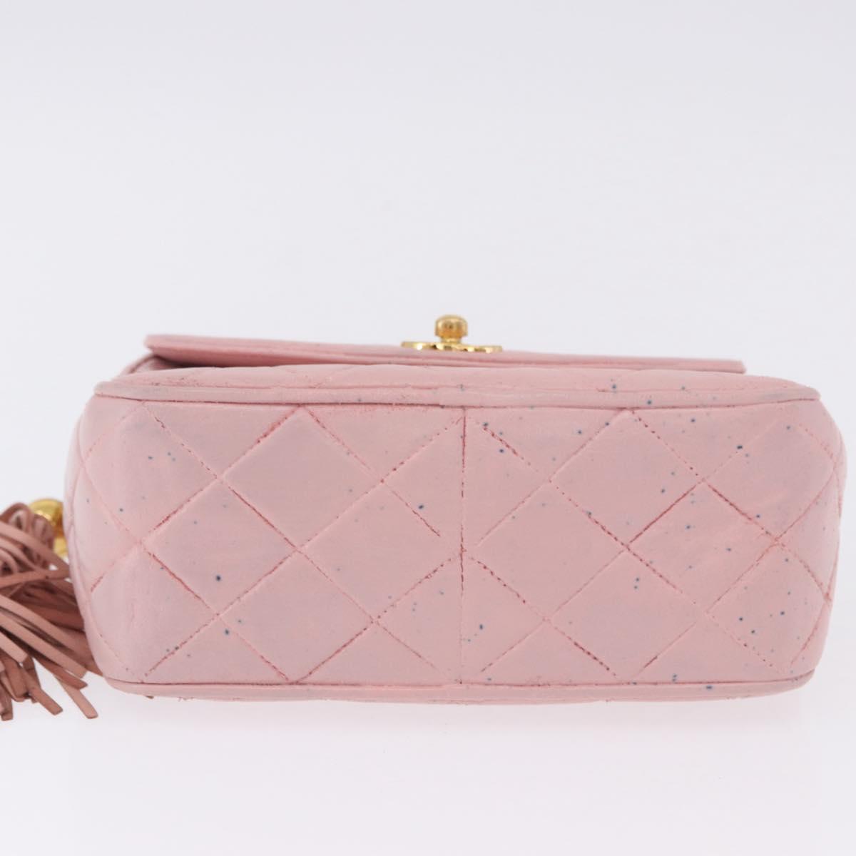 CHANEL Chain Diana Shoulder Bag Leather Pink Gold CC Auth 142311