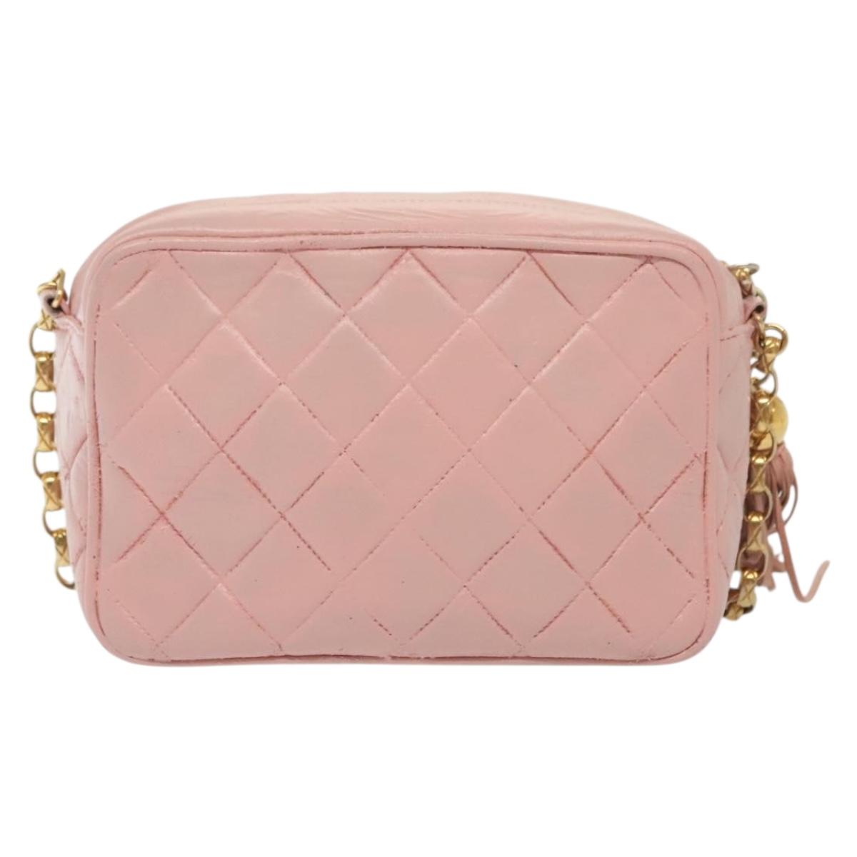 CHANEL Chain Diana Shoulder Bag Leather Pink Gold CC Auth 142311
