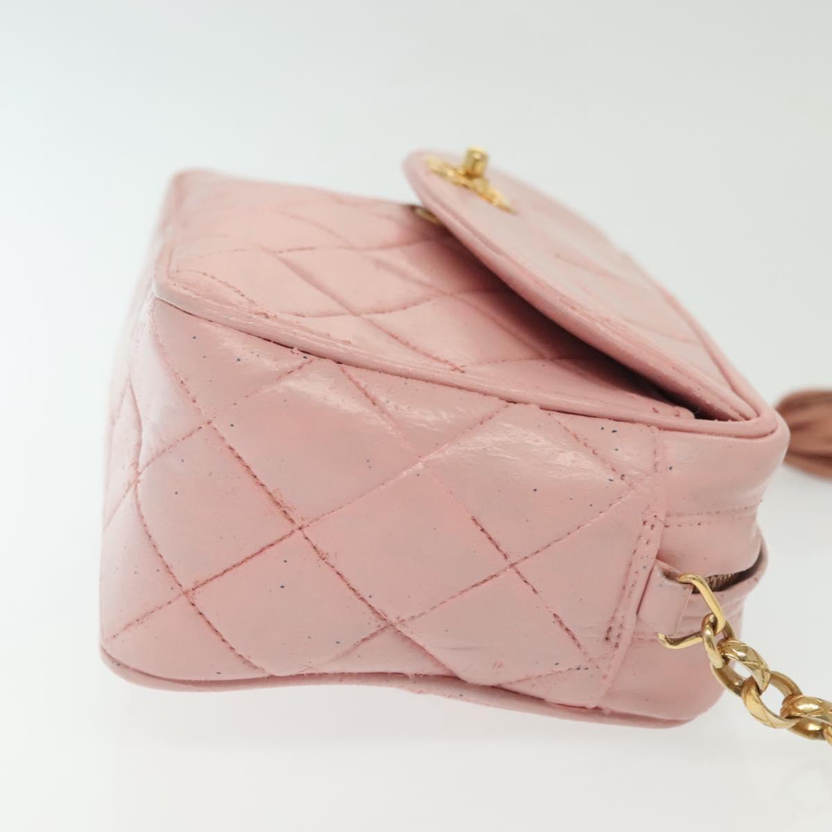 CHANEL Chain Diana Shoulder Bag Leather Pink Gold CC Auth 142311