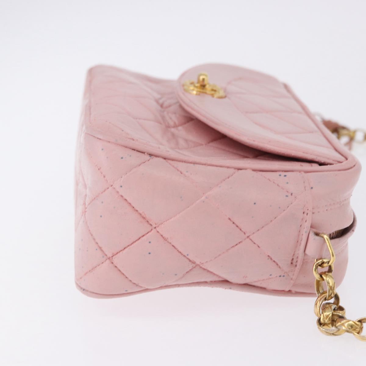 CHANEL Chain Diana Shoulder Bag Leather Pink Gold CC Auth 142311