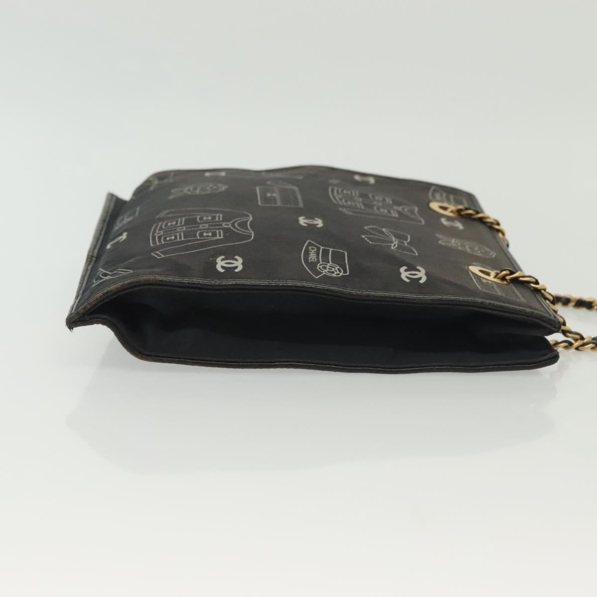 CHANEL Chain Tote Bag Canvas Black Gold CC Auth 142312