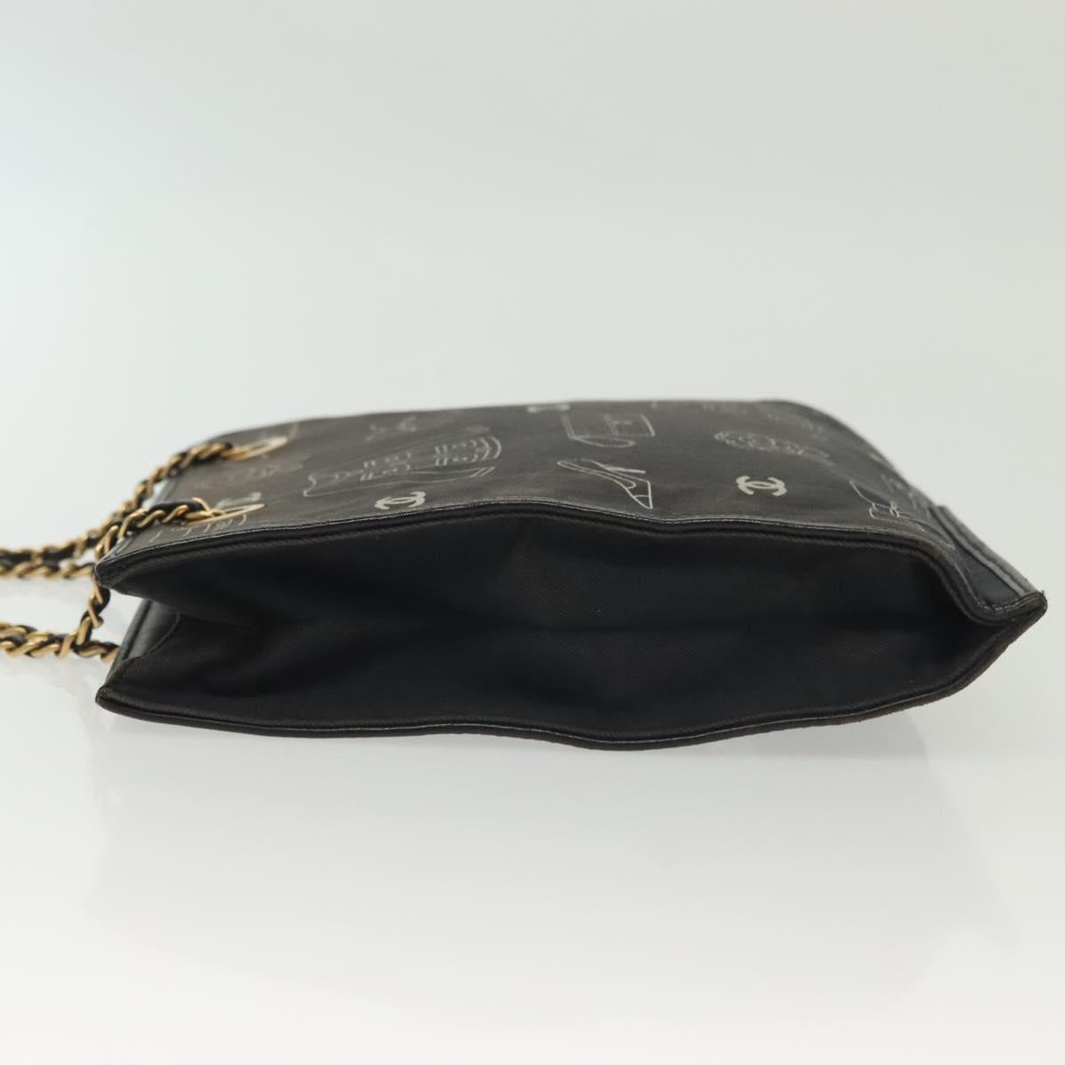 CHANEL Chain Tote Bag Canvas Black Gold CC Auth 142312
