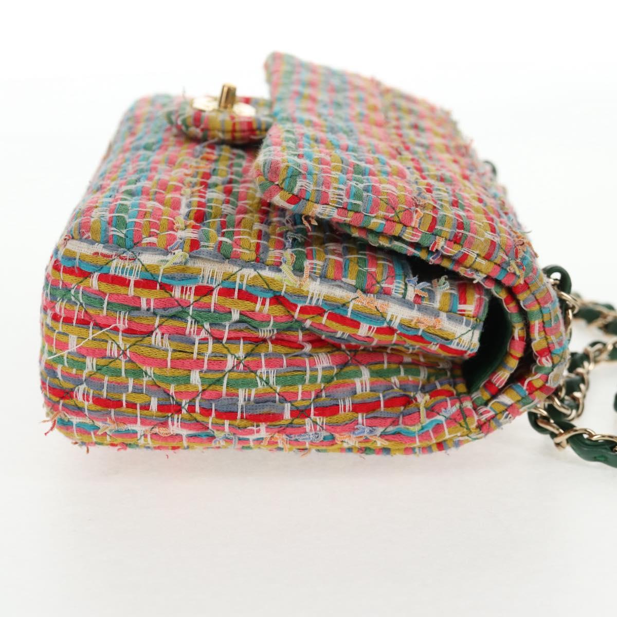 CHANEL Double Flap Matelasse 25 Chain Bag tweed Multicolor Gold CC Auth 142314SM