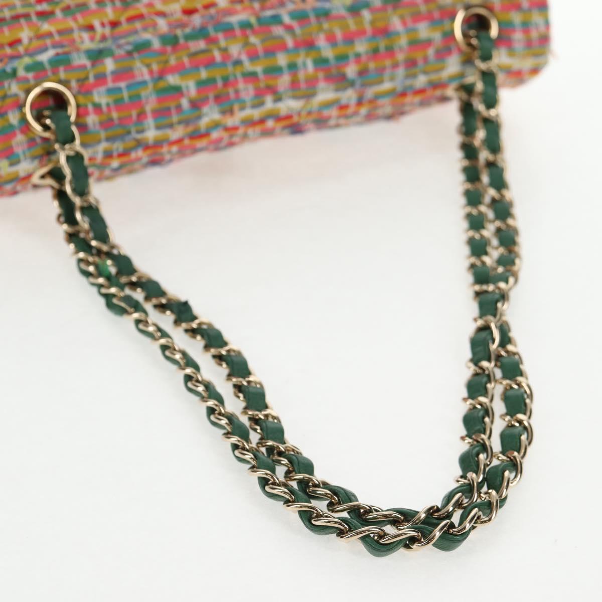 CHANEL Double Flap Matelasse 25 Chain Bag tweed Multicolor Gold CC Auth 142314SM