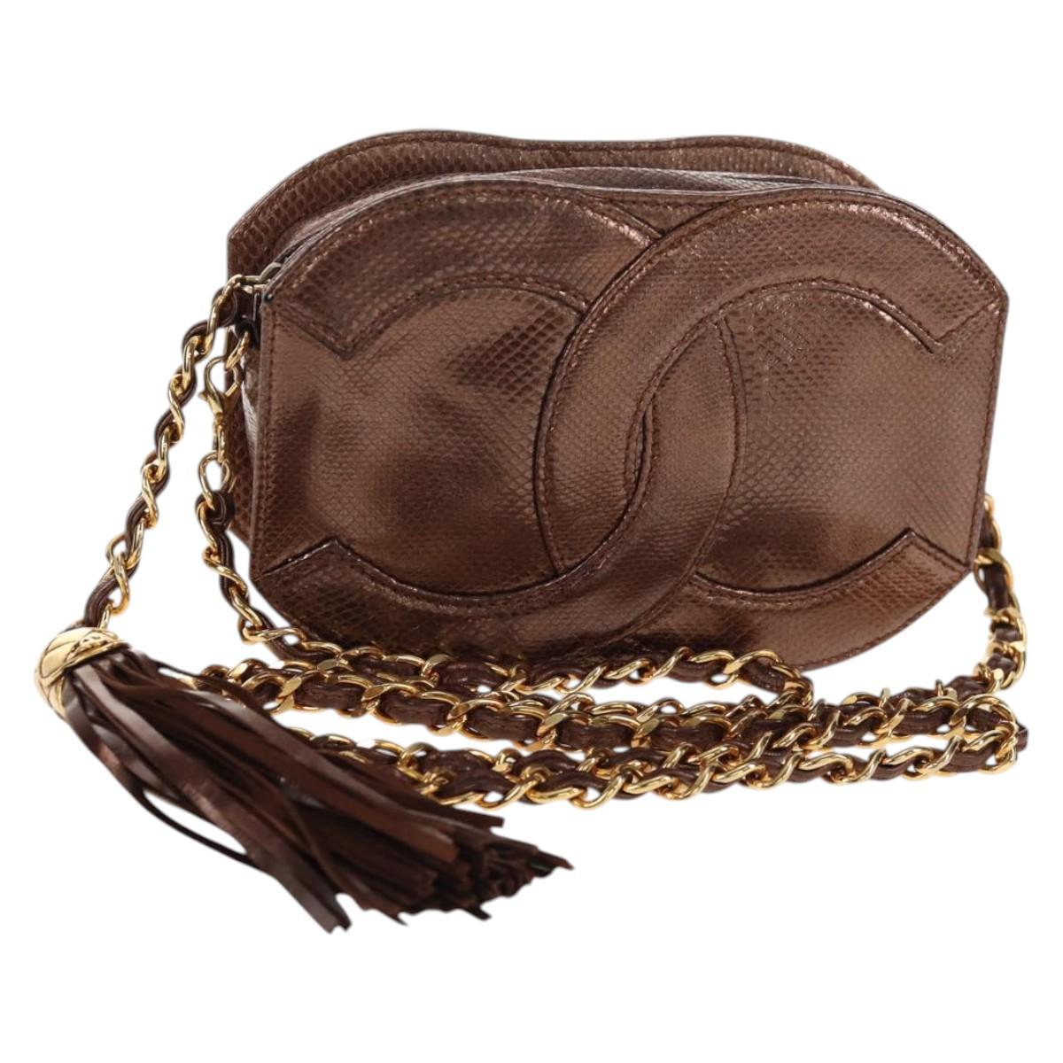 CHANEL COCO Mark Chain Shoulder Bag Caviar Skin Bronze Gold CC Auth 142318V