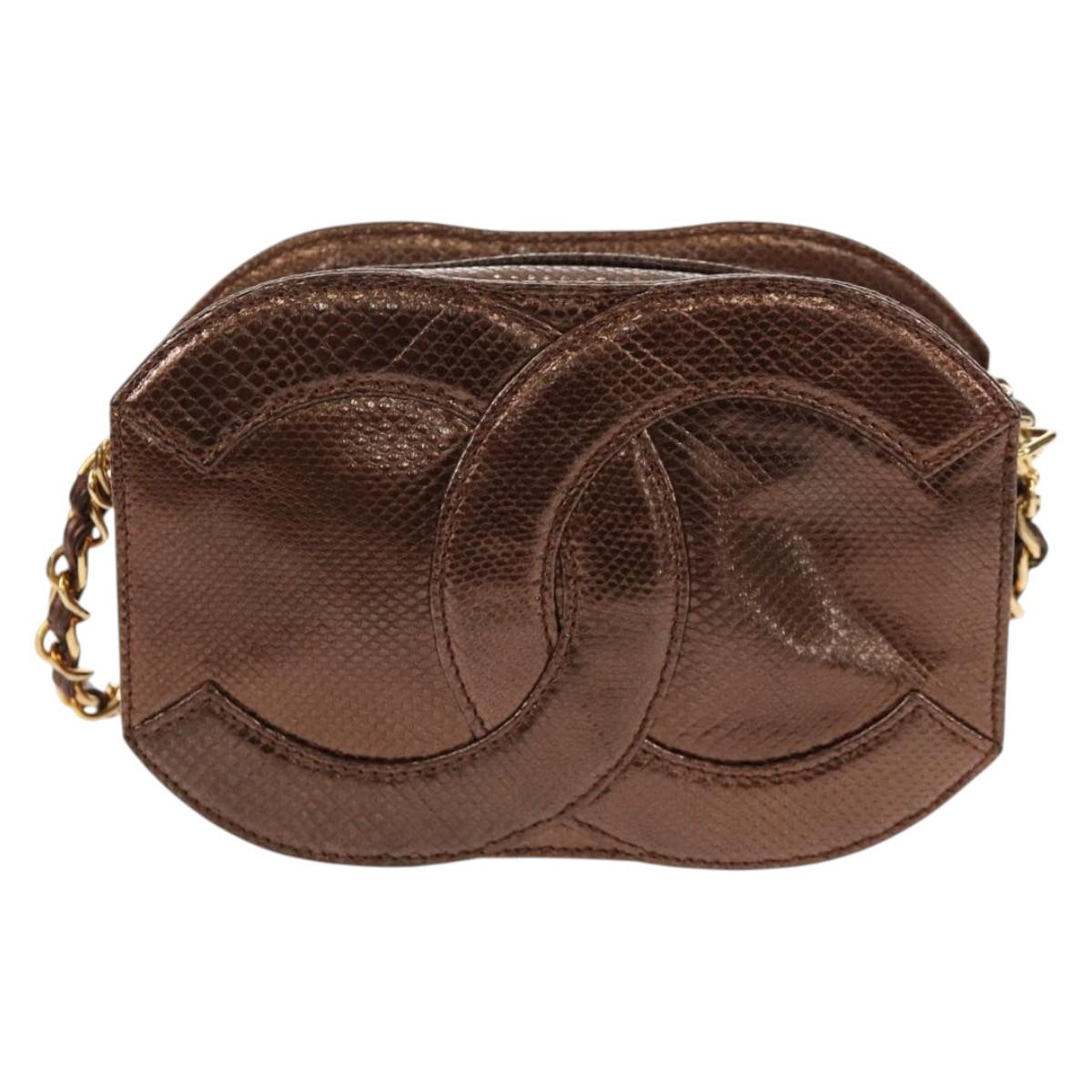 CHANEL COCO Mark Chain Shoulder Bag Caviar Skin Bronze Gold CC Auth 142318V