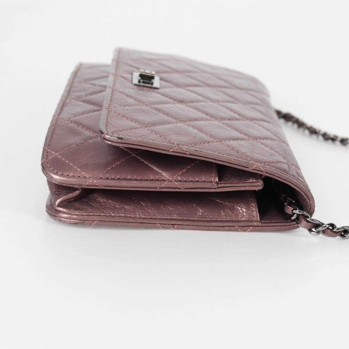 CHANEL Chain Matelasse 2.55 Shoulder Bag Leather Pink Silver CC Auth 142319V