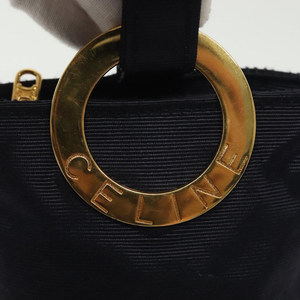 CELINE Pouch Canvas Navy Gold Auth 142320