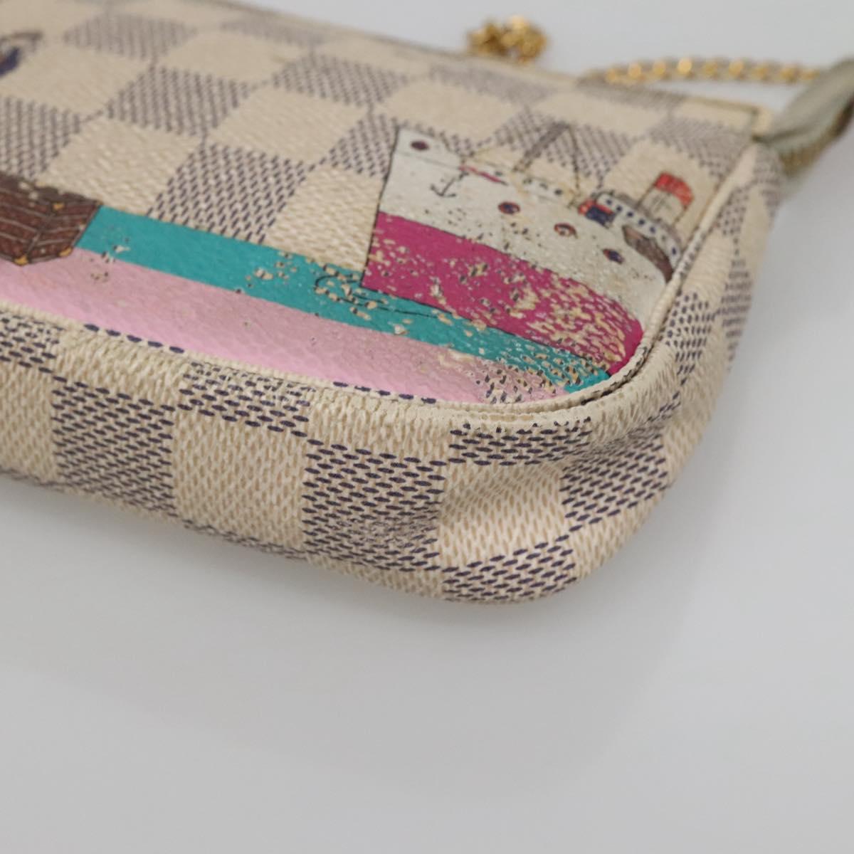 LOUIS VUITTON Damier Azur Mini Pochette Accessoires Pouch N41669 LV Auth 142332