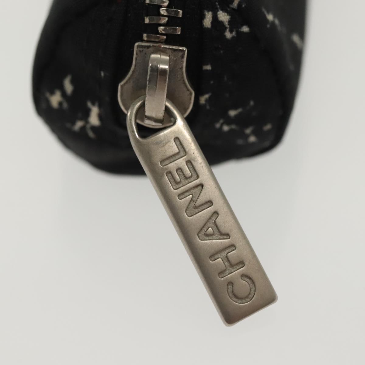CHANEL Travel Line Pen Case Nylon Black Silver CC Auth 142341